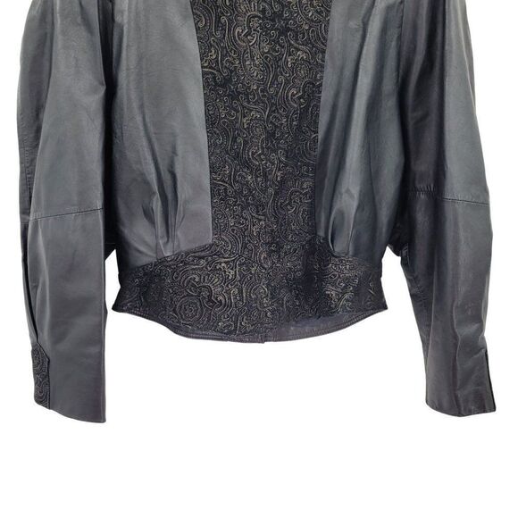 Vintage 80's Jacket Leather Bomber Multimedia Metallic Embossed Suede Black L - Picture 12 of 16